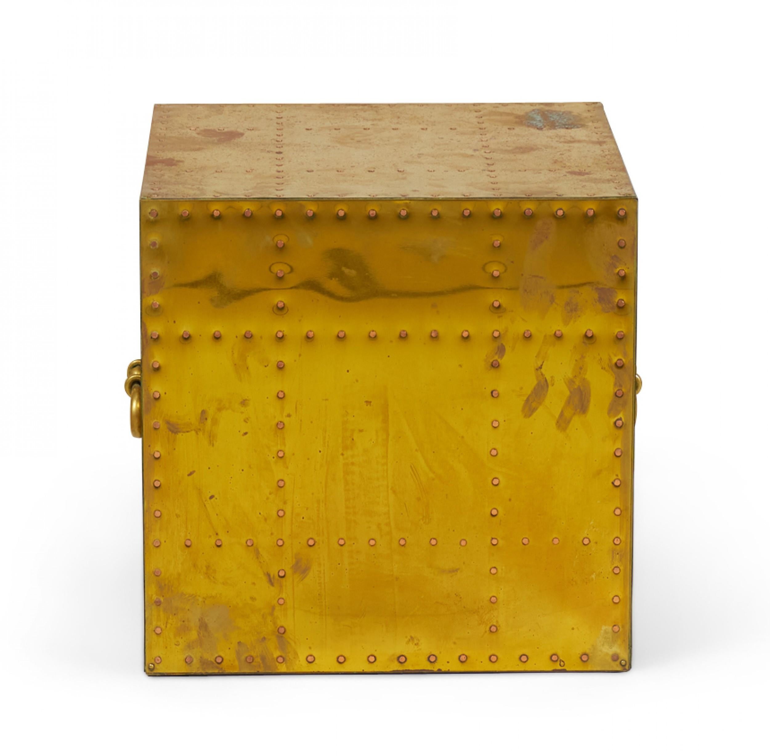 Hollywood Regency Sarreid, Ltd. Spanish High Style Brass Studded Cube Occasional Table For Sale