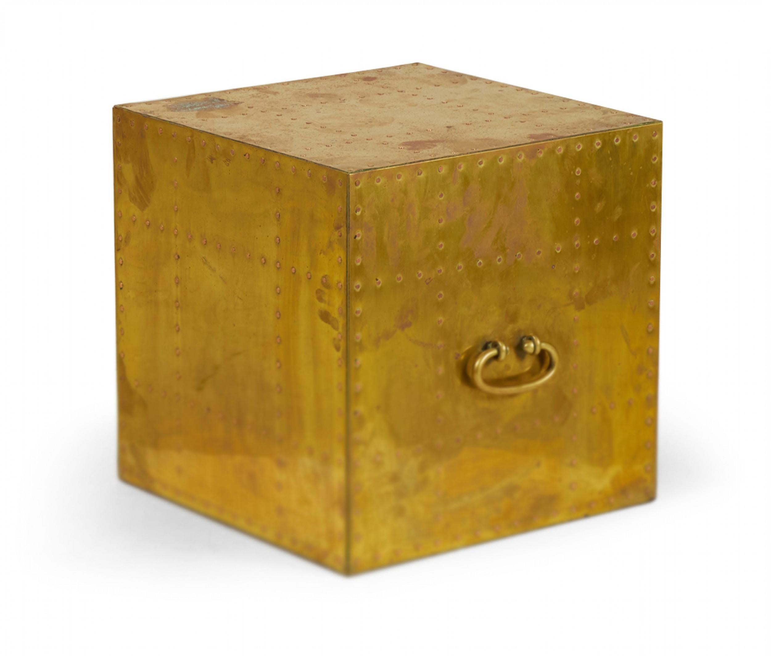 Sarreid, Ltd. Spanish High Style Brass Studded Cube Occasional Table In Good Condition For Sale In New York, NY