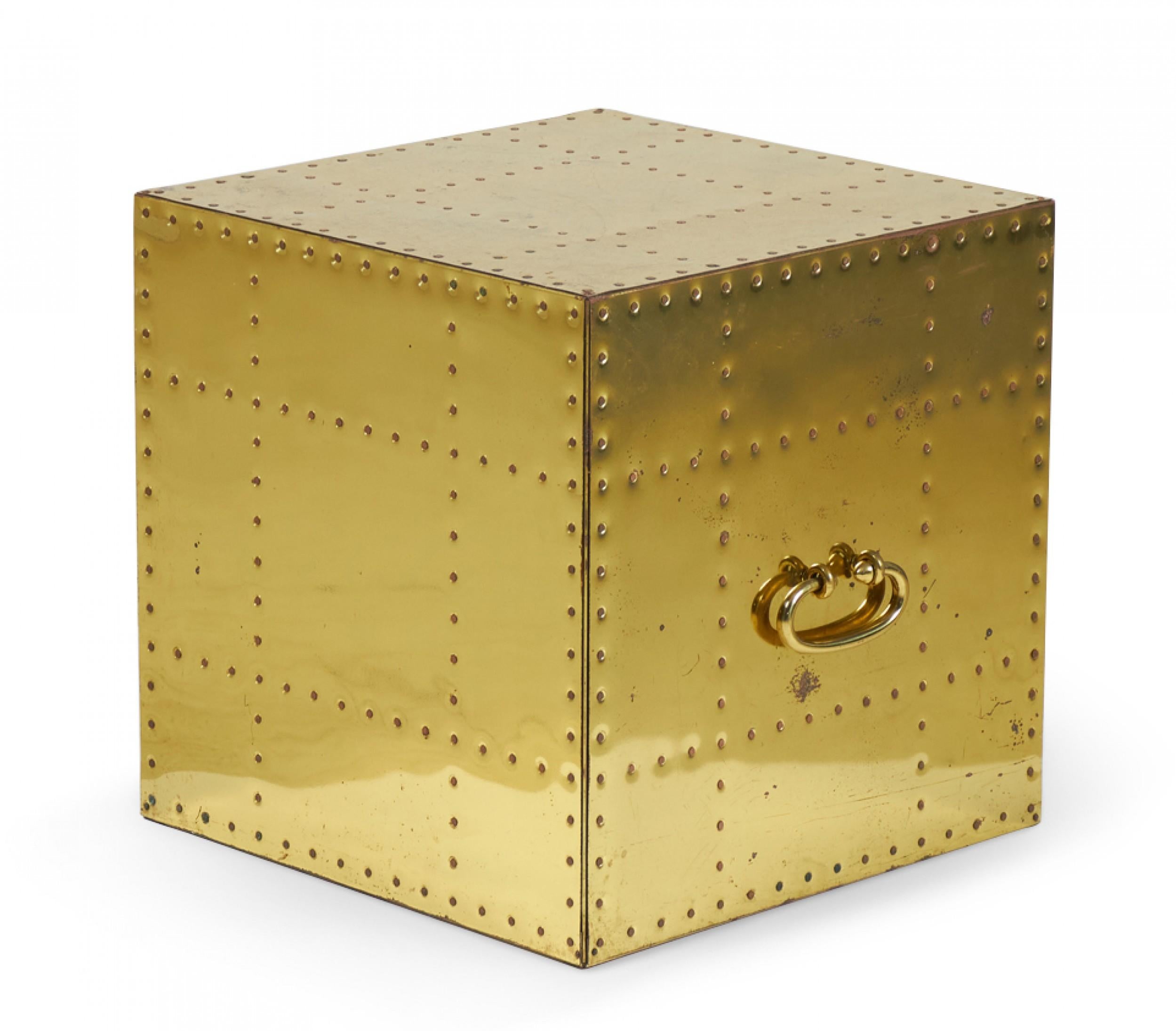 20th Century Sarreid, Ltd. Spanish High Style Brass Studded Cube Occasional Table For Sale