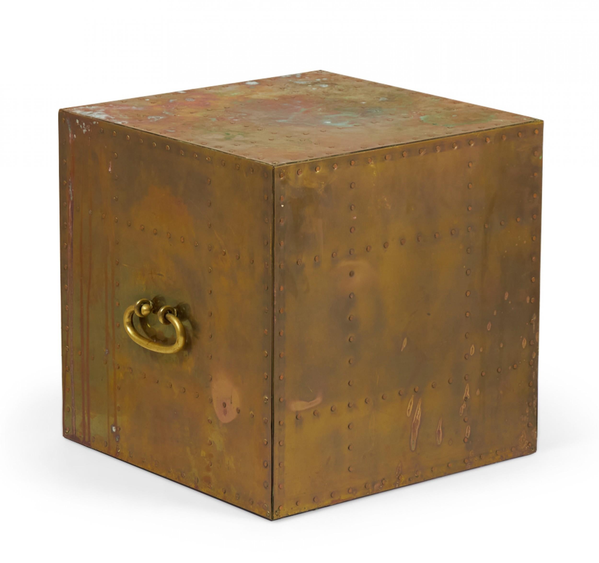 20th Century Sarreid, Ltd. Spanish High Style Brass Studded Cube Occasional Table For Sale