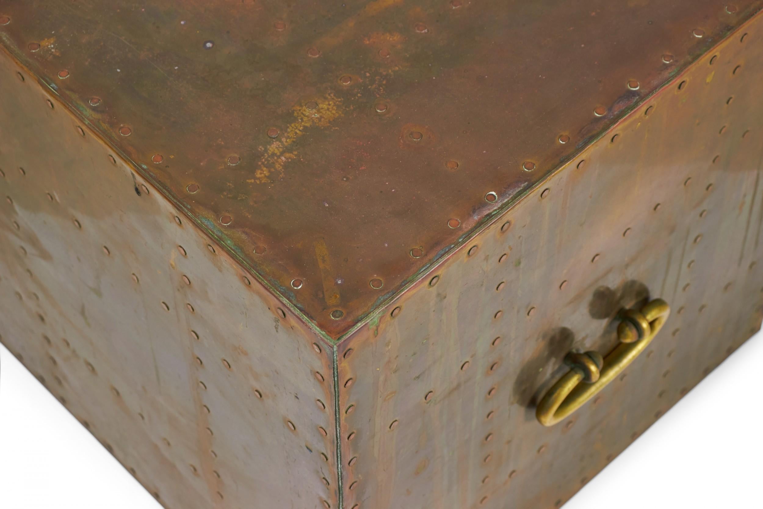 Metal Sarreid, Ltd. Spanish High Style Brass Studded Cube Occasional Table For Sale