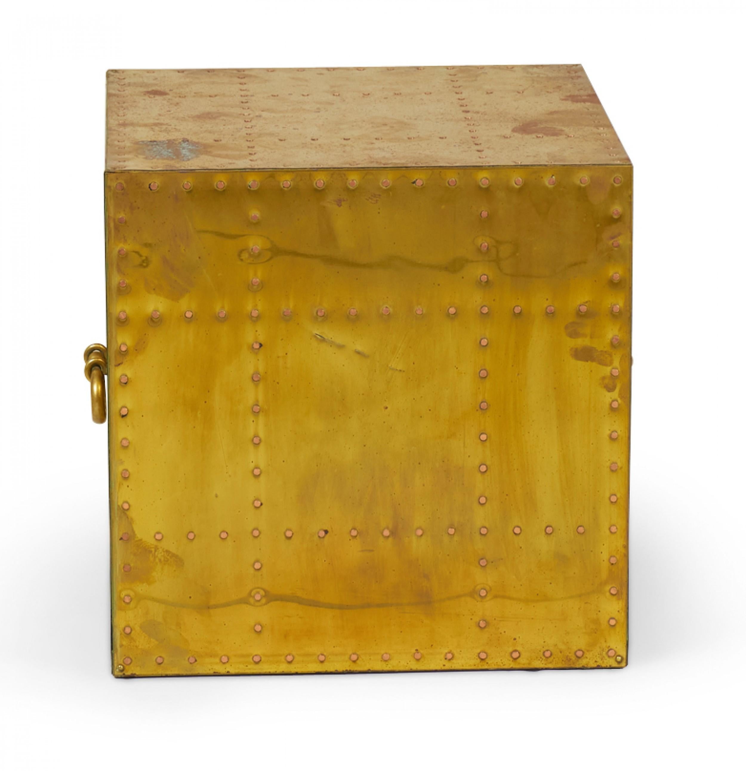 Sarreid, Ltd. Spanish High Style Brass Studded Cube Occasional Table For Sale 1