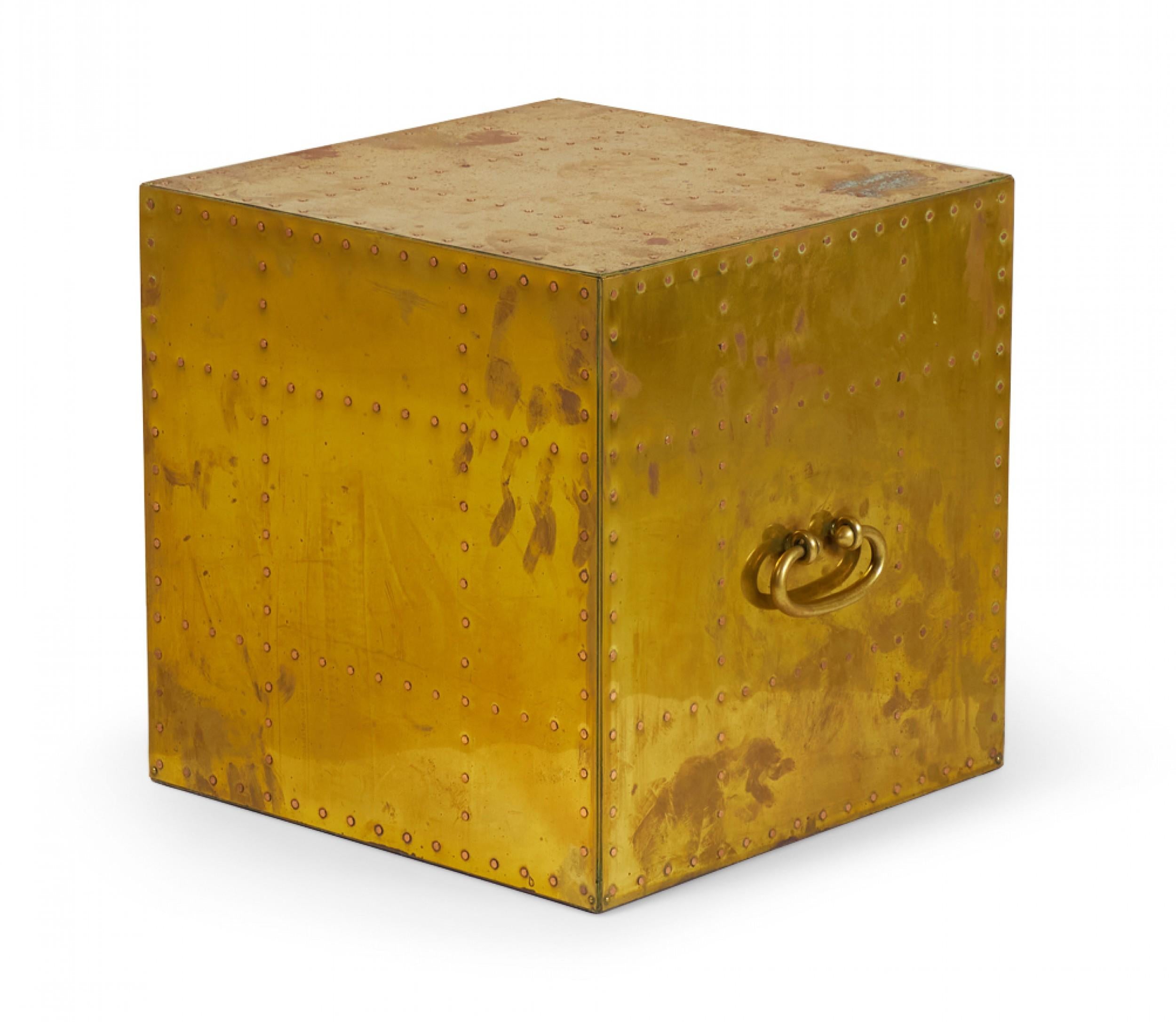 Sarreid, Ltd. Spanish High Style Brass Studded Cube Occasional Table For Sale 3