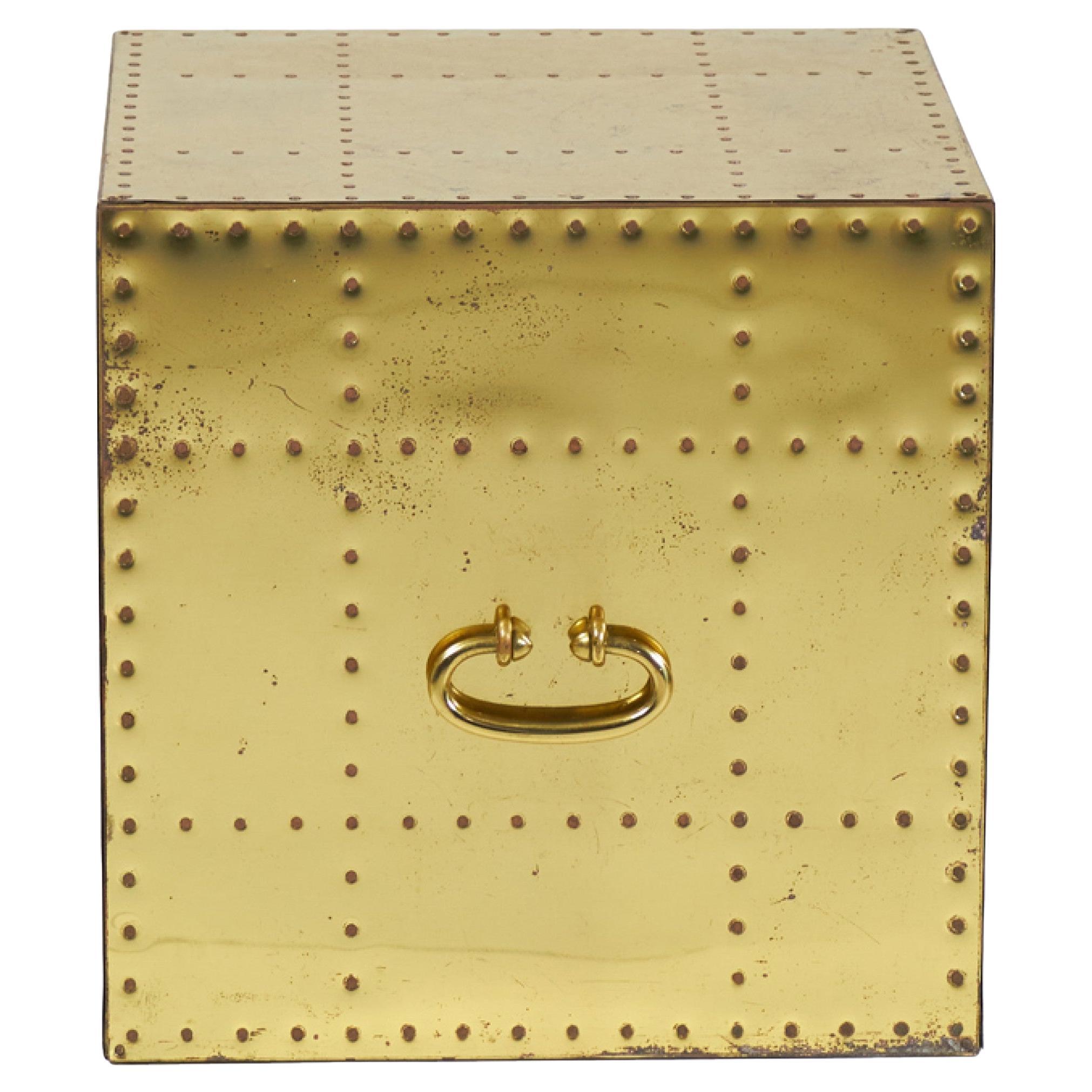 Sarreid, Ltd. Spanish High Style Brass Studded Cube Occasional Table For Sale