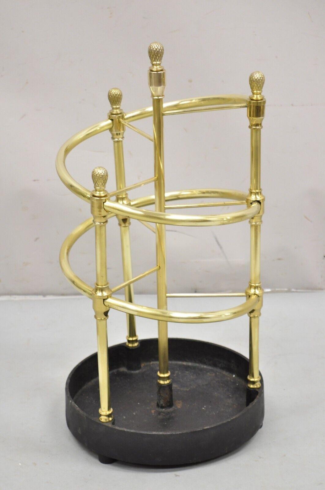 Sarreid LTD Victorian Style Polished Brass & Cast Iron Spiral Umbrella Stand For Sale 6