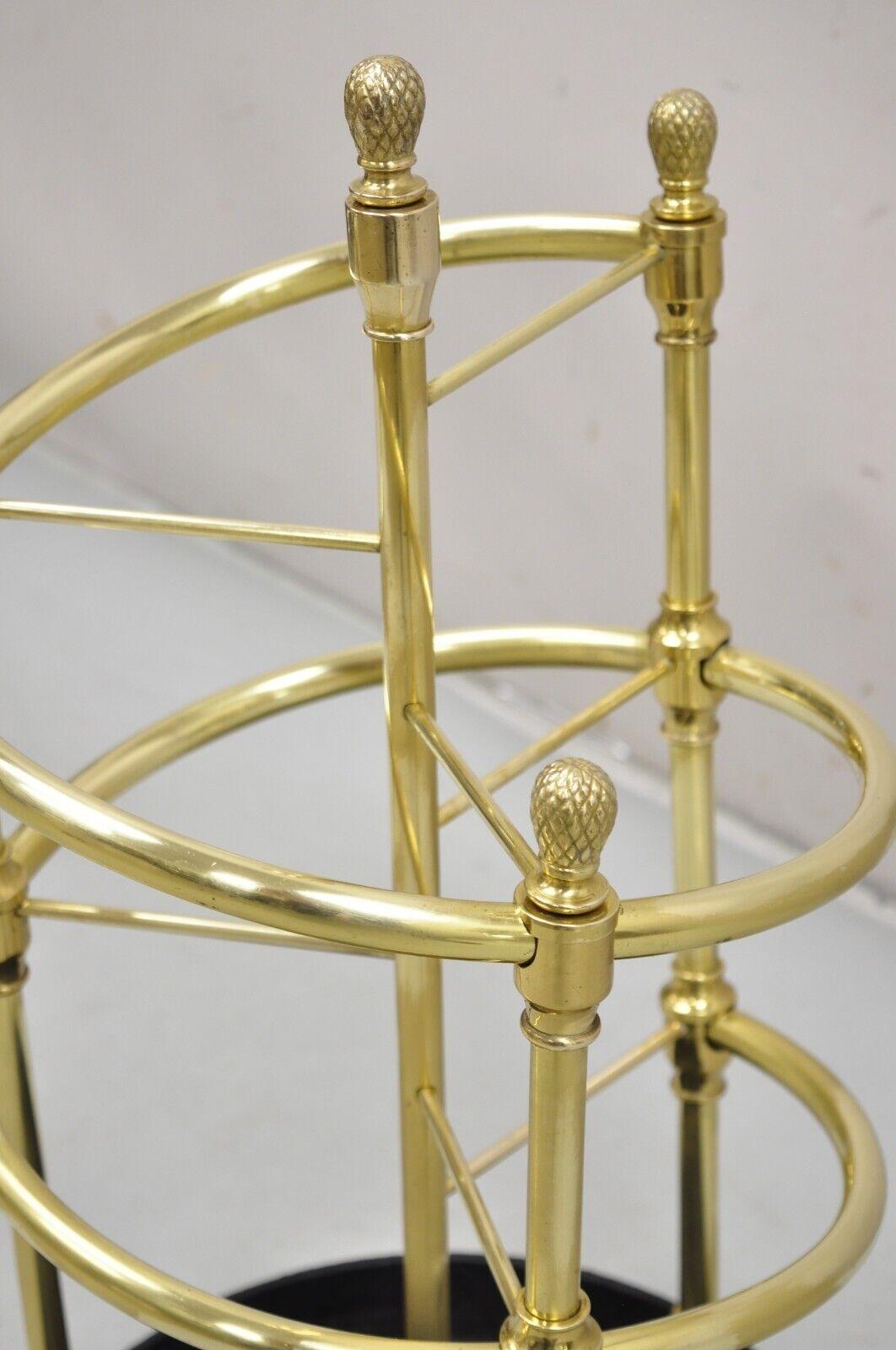 20th Century Sarreid LTD Victorian Style Polished Brass & Cast Iron Spiral Umbrella Stand For Sale