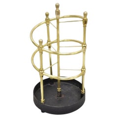 Vintage Sarreid LTD Victorian Style Polished Brass & Cast Iron Spiral Umbrella Stand