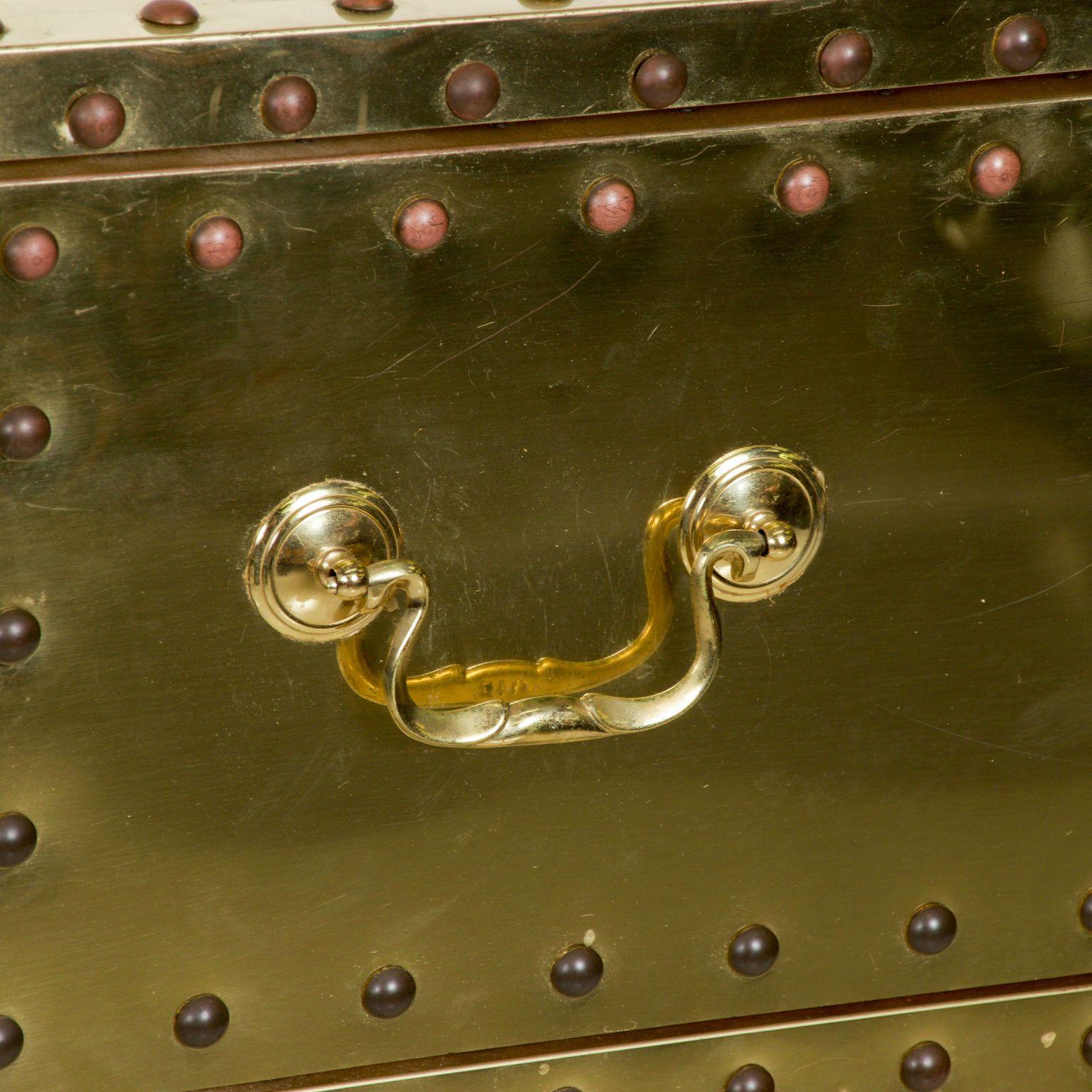 Sarreid of Spain 1970s Brass Studded Highboy Chest Dresser Vintage Hollywood In Good Condition In Chula Vista, CA