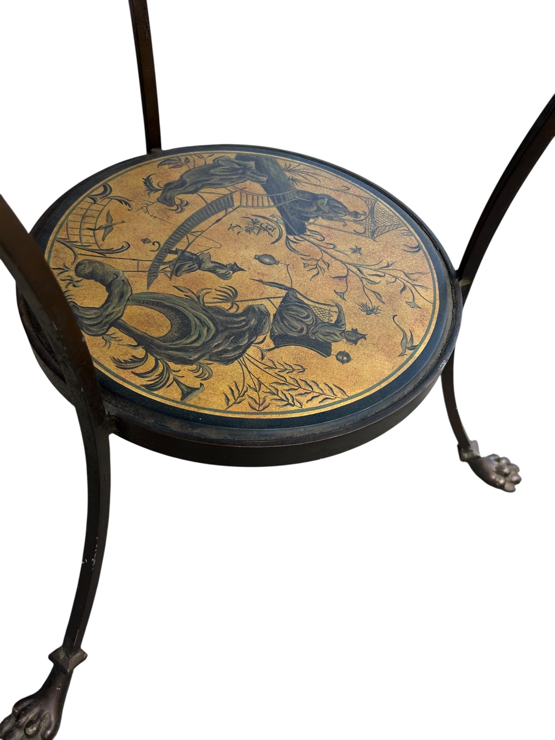 Brass Sarreid Round Chinoiserie Gueridon Side Table For Sale