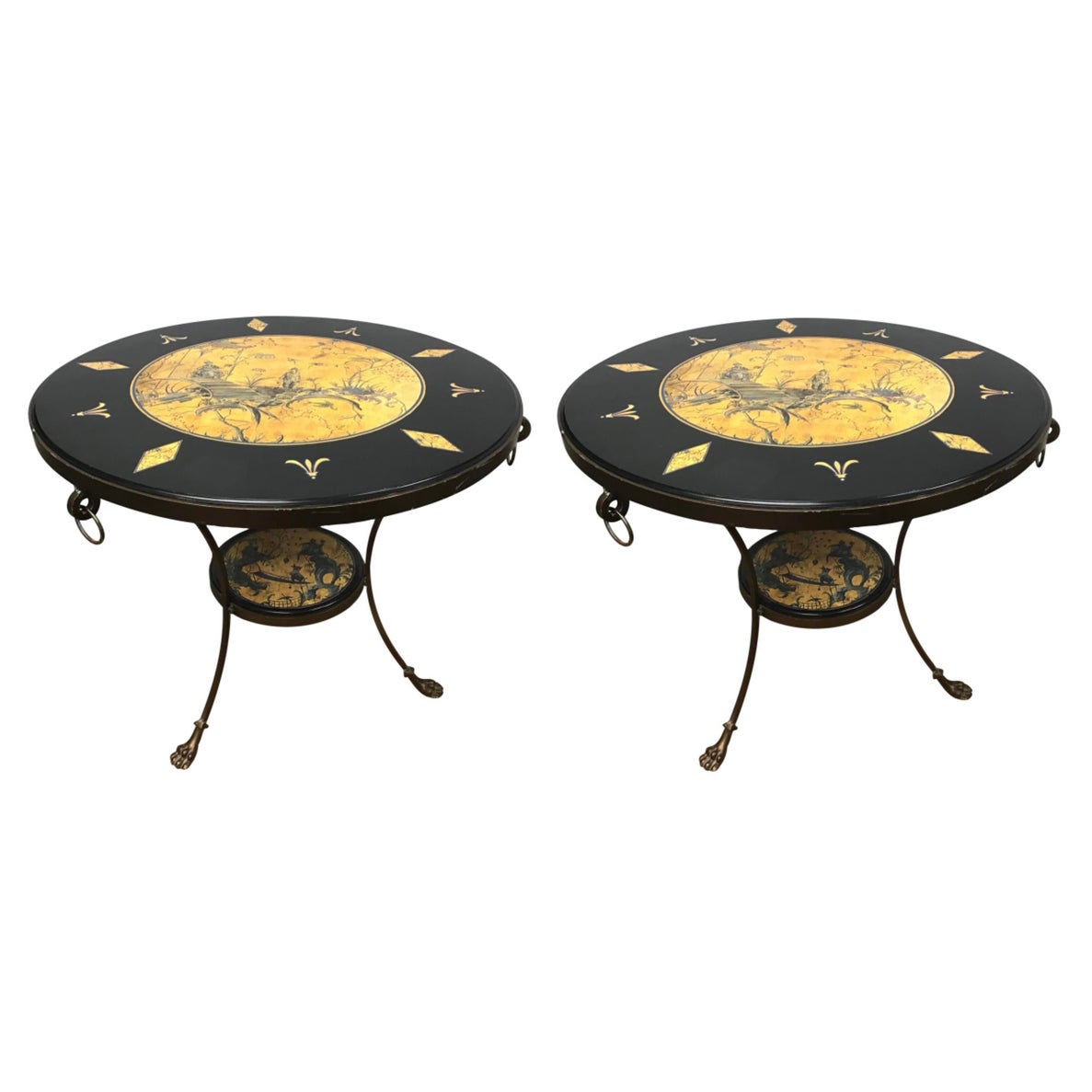 Sarreid Round Chinoiserie Gueridon Table, a Pair
