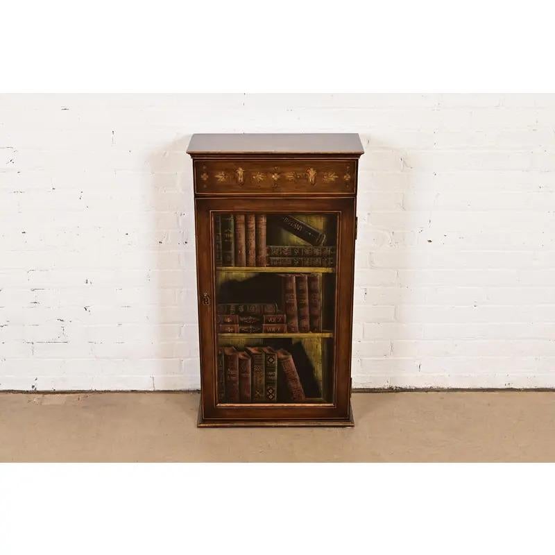 Chinese Sarreid Sheraton Hand Painted Trompe l'Oeil Bookcase Cabinet For Sale