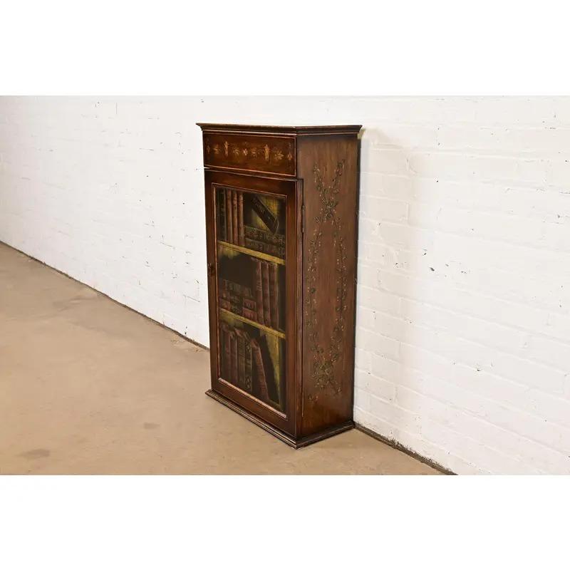Sarreid Sheraton Hand Painted Trompe l'Oeil Bookcase Cabinet In Good Condition For Sale In South Bend, IN
