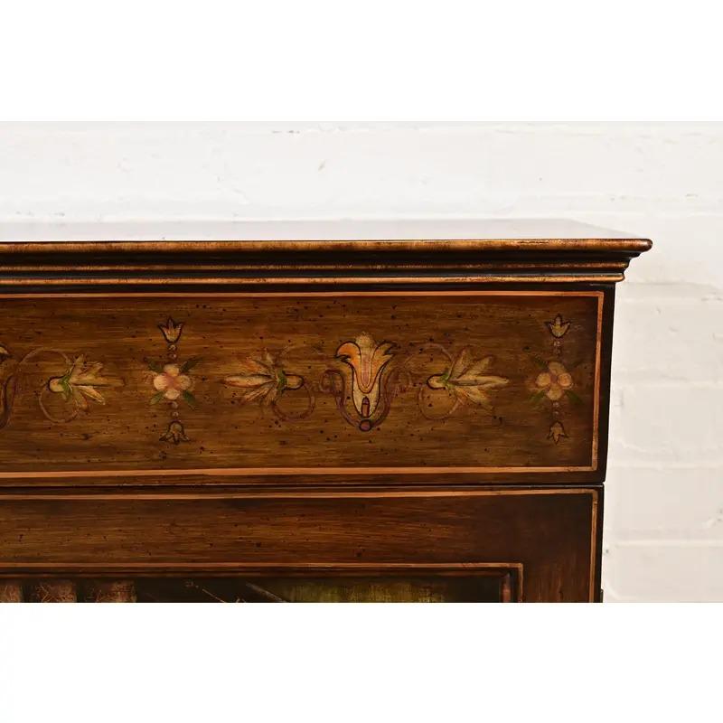 Sarreid Sheraton Hand Painted Trompe l'Oeil Bookcase Cabinet For Sale 2