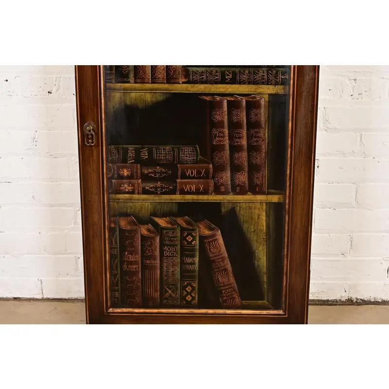 Sarreid Sheraton Hand Painted Trompe l'Oeil Bookcase Cabinet For Sale 3