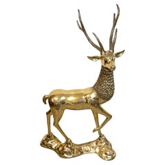 Sarreid Six Point Polished Brass Figure of a Buck, Near Life Size 