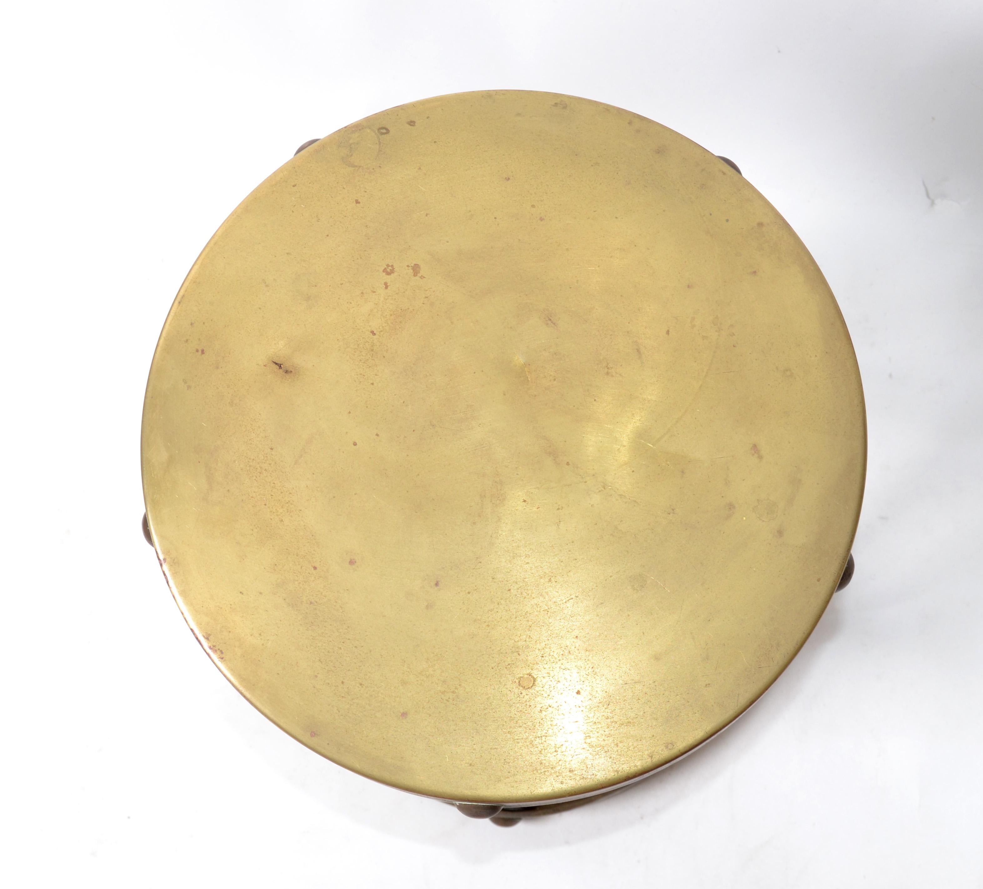 Sarreid Spanish Colonial Handmade Brass Drum Table, Stool Mid-Century Modern In Good Condition For Sale In Miami, FL