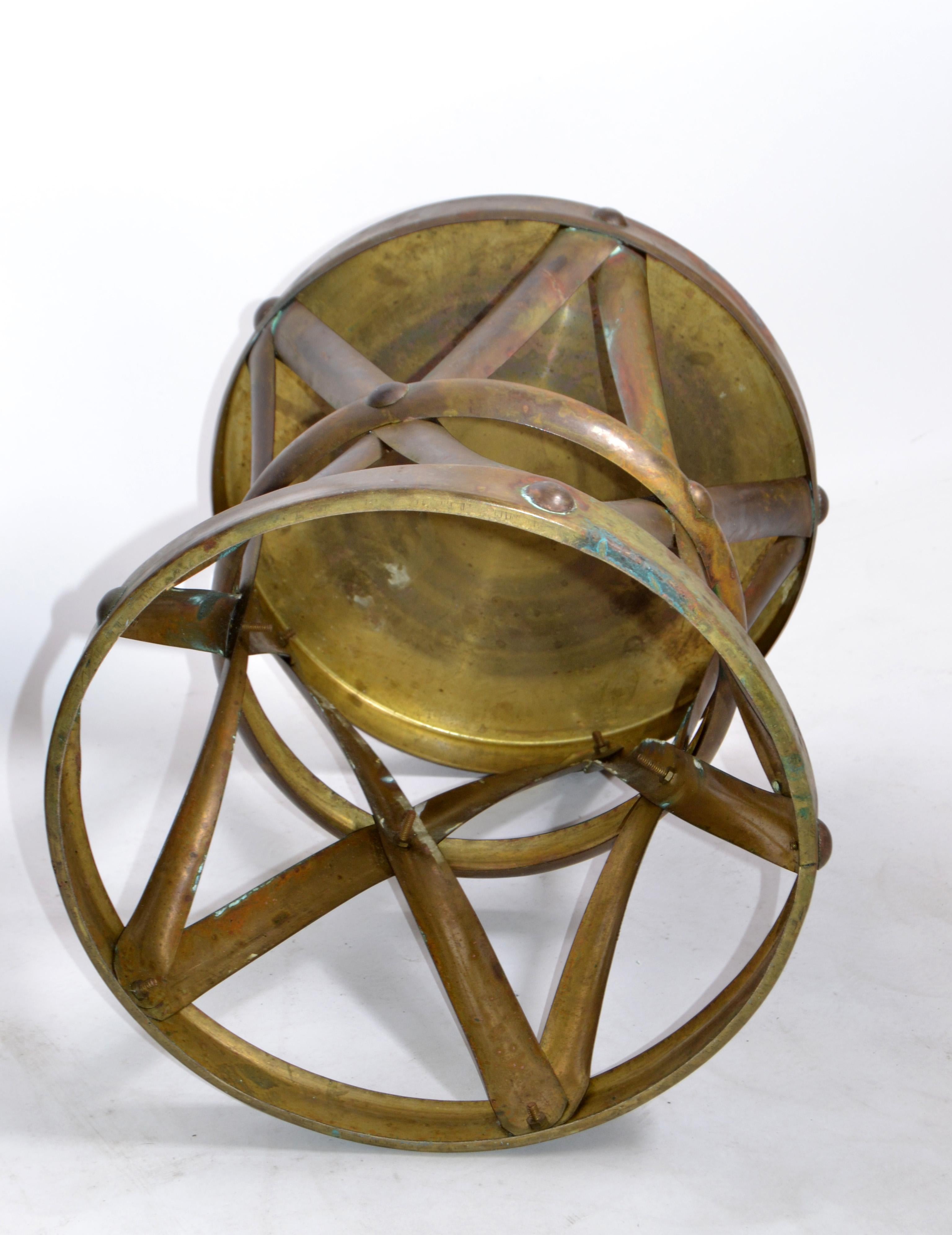 Sarreid Spanish Colonial Handmade Brass Drum Table, Stool Mid-Century Modern For Sale 2