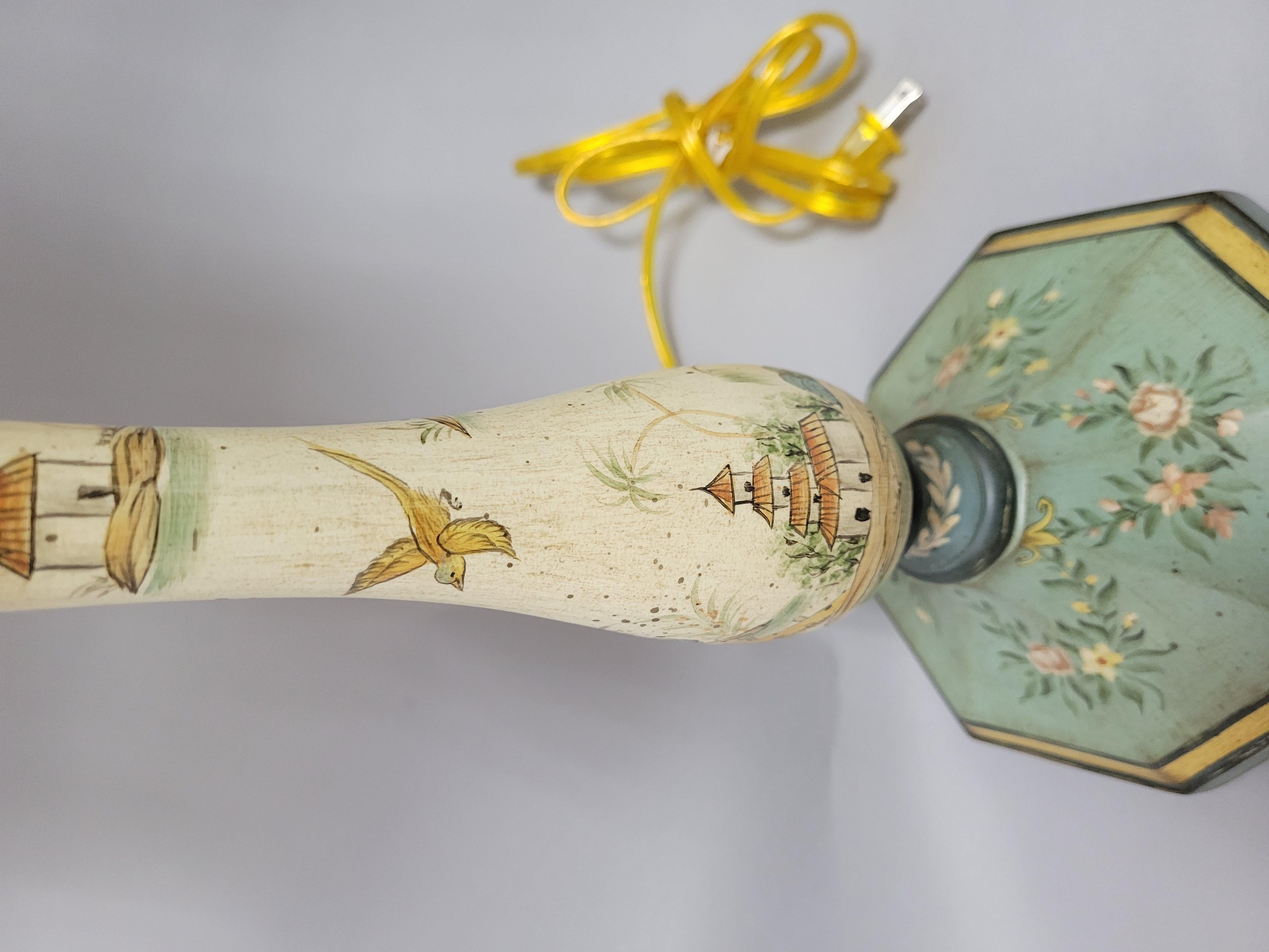 Sarreid Tole Painted Chinoiserie Candlestick Lamp-A Pair In Good Condition In Cincinnati, OH