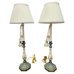 Sarreid Tole Painted Chinoiserie Candlestick Lamp-A Pair