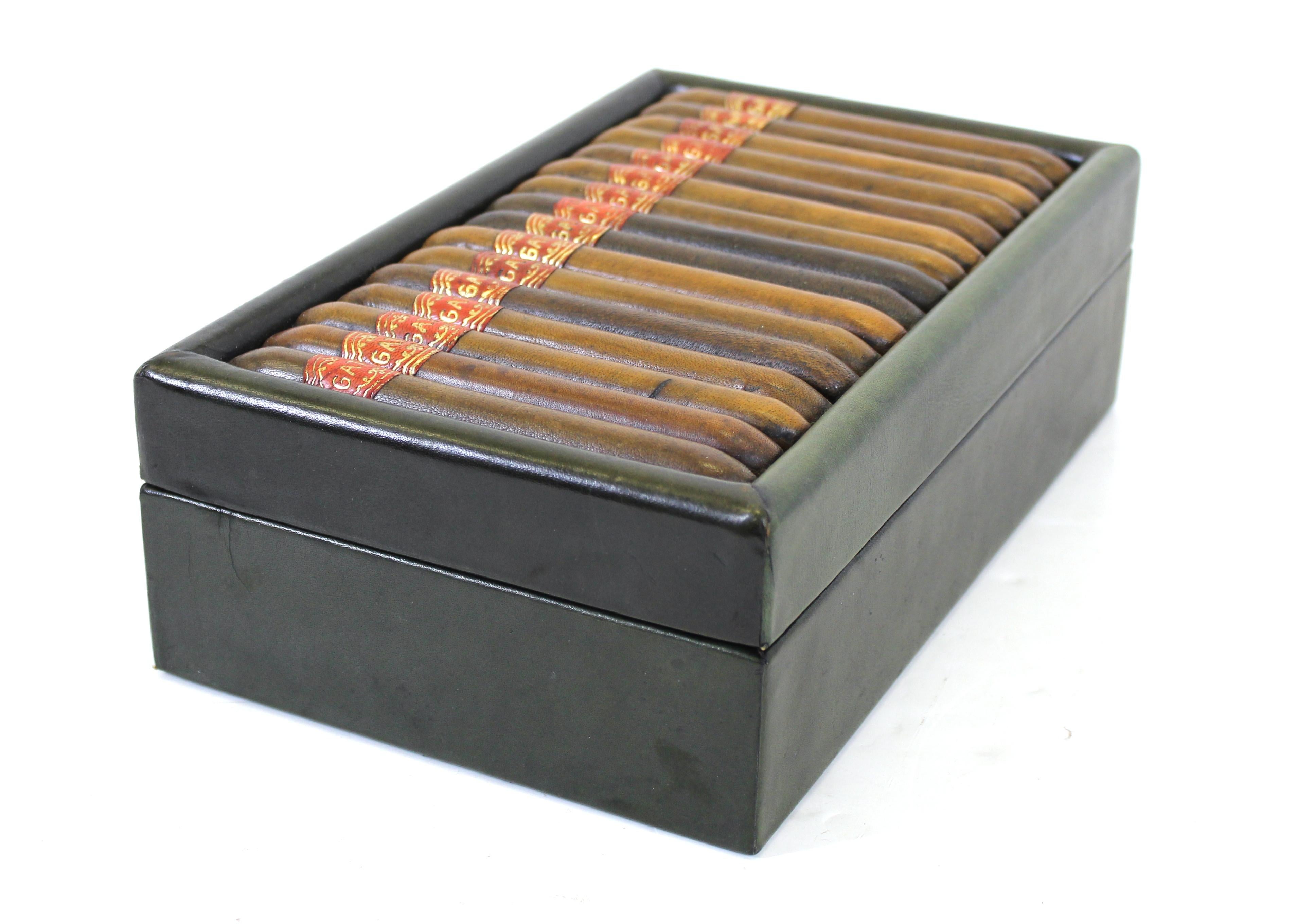 Modern Sarreid Trompe-L'oeil Gilt Leather Box with Faux El Gato Cigars