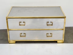 Sarreid Two-Drawer Low Chest in Mirror Polished Stainless and Brass