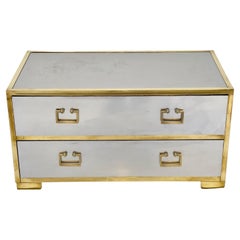 Sarreid Two-Drawer Low Chest in Mirror Polished Stainless and Brass