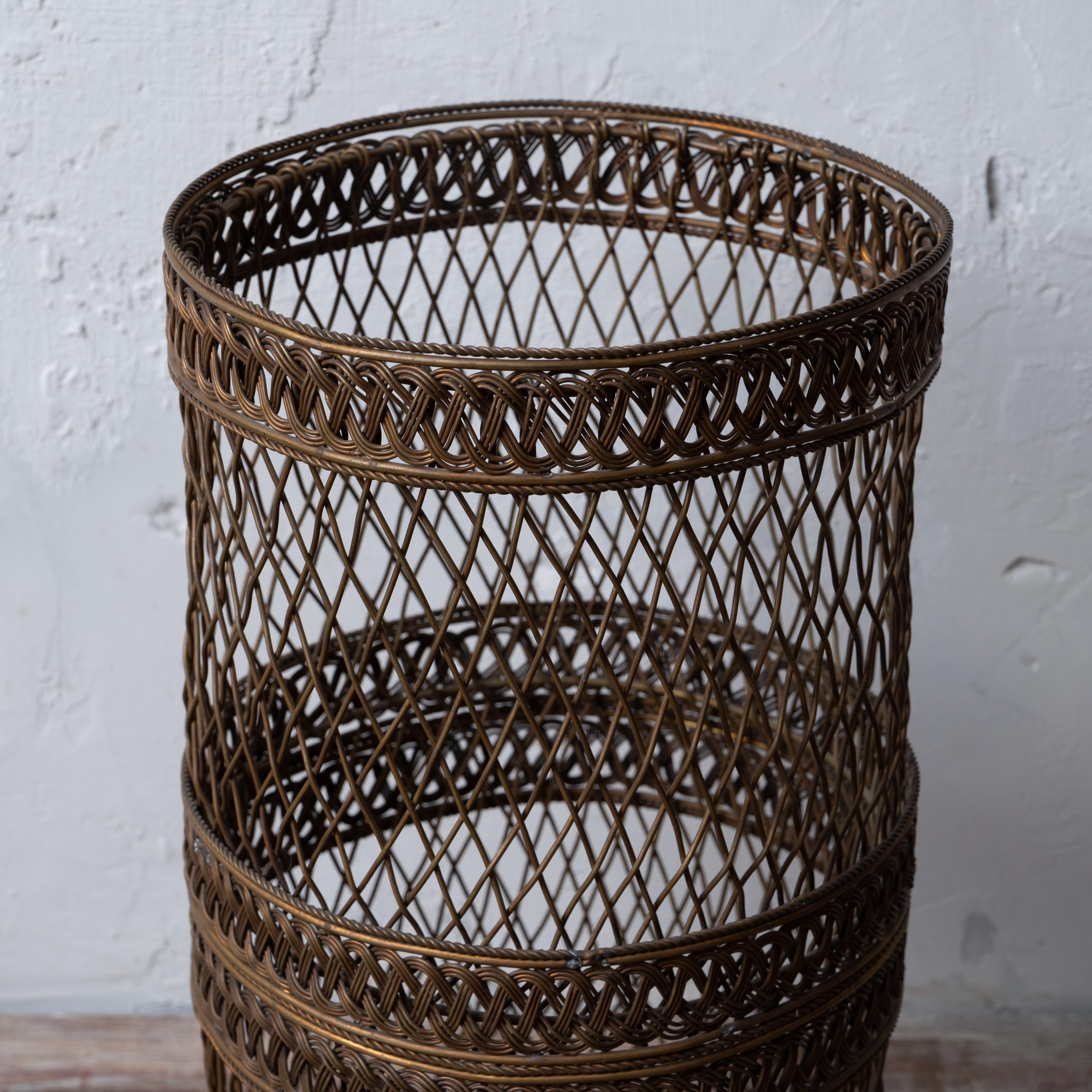 Sarreid Woven Brass Waste Basket For Sale 1