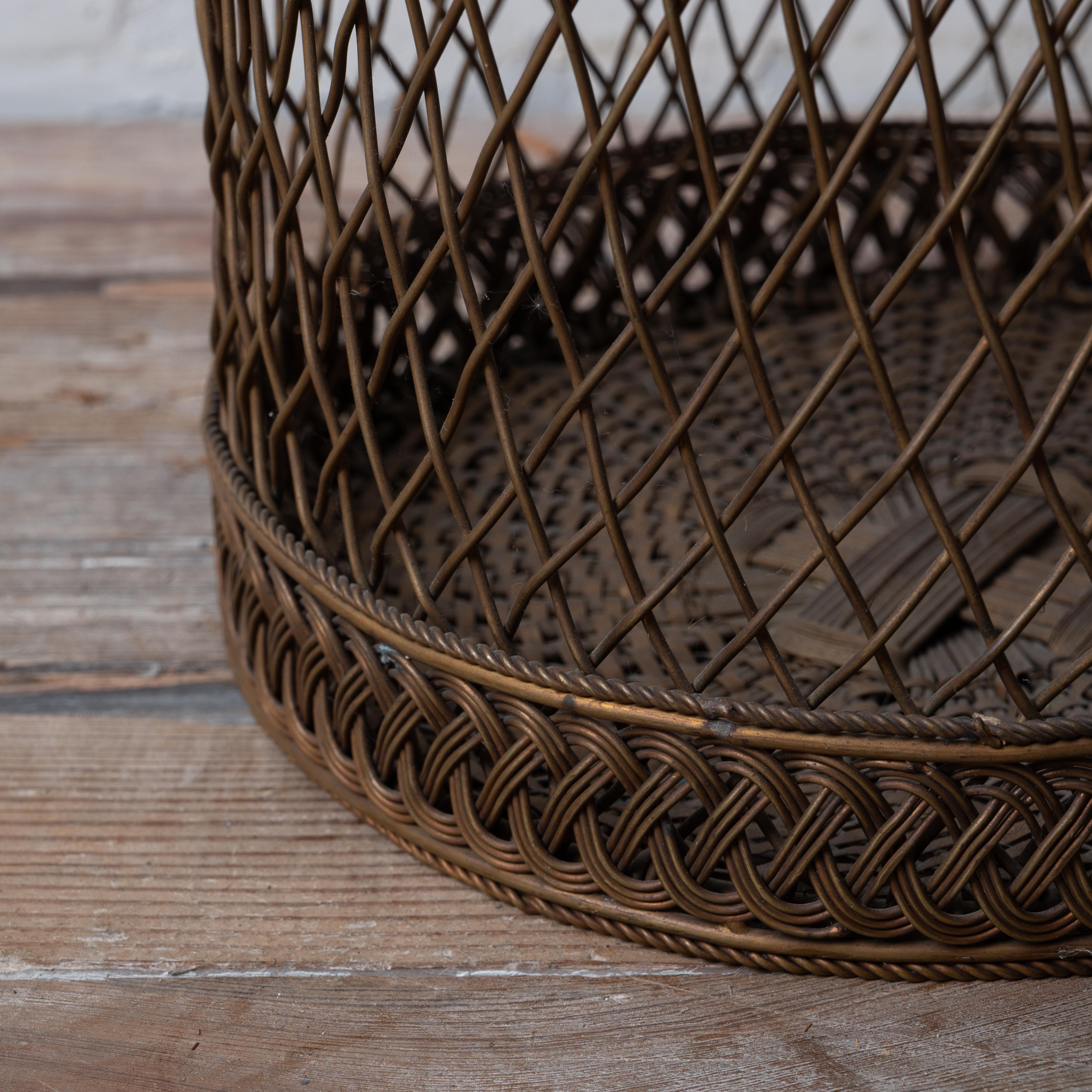 Sarreid Woven Brass Waste Basket For Sale 2
