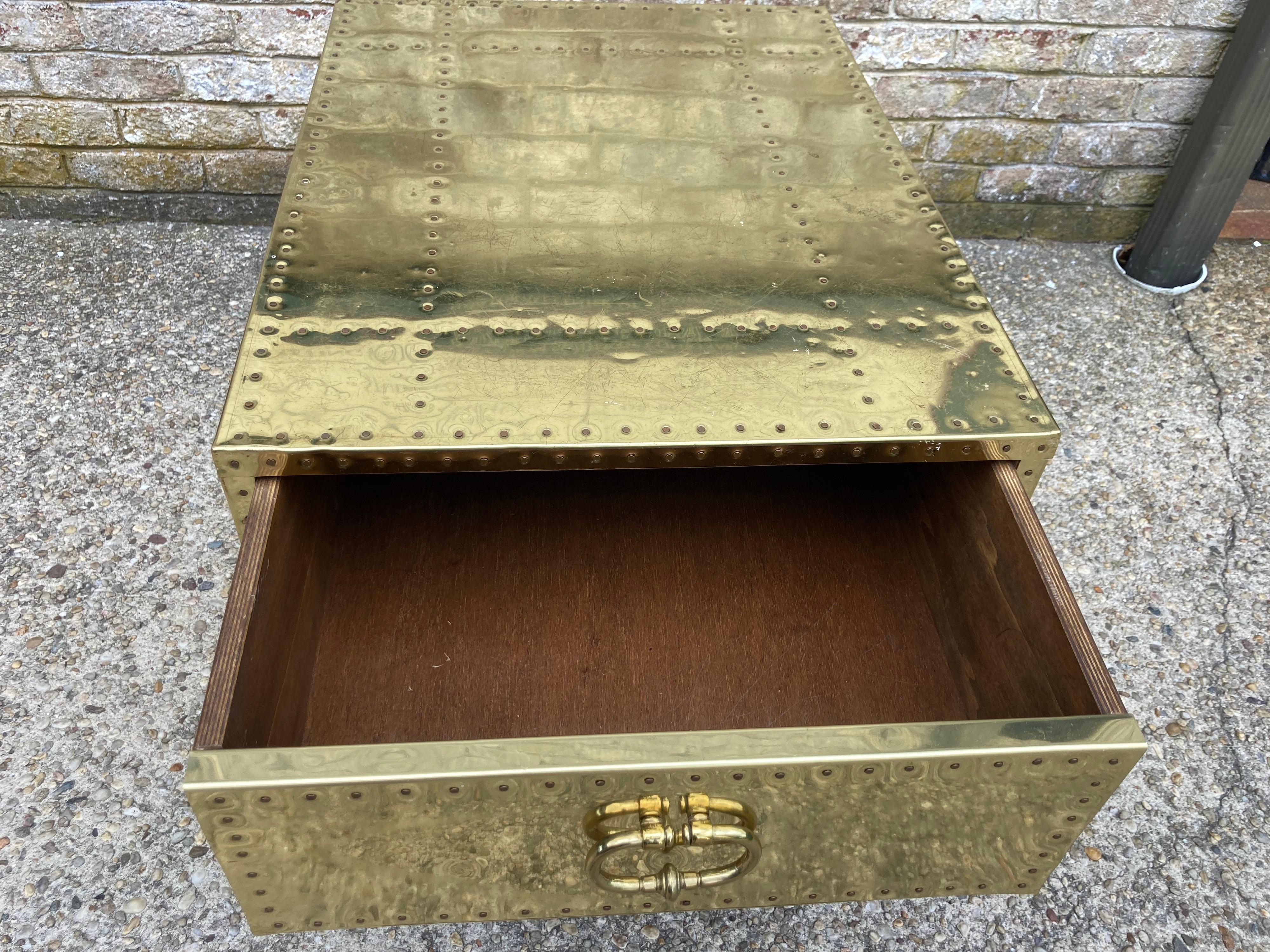 Late 20th Century Pair of Sarreid Brass Chests on Stands