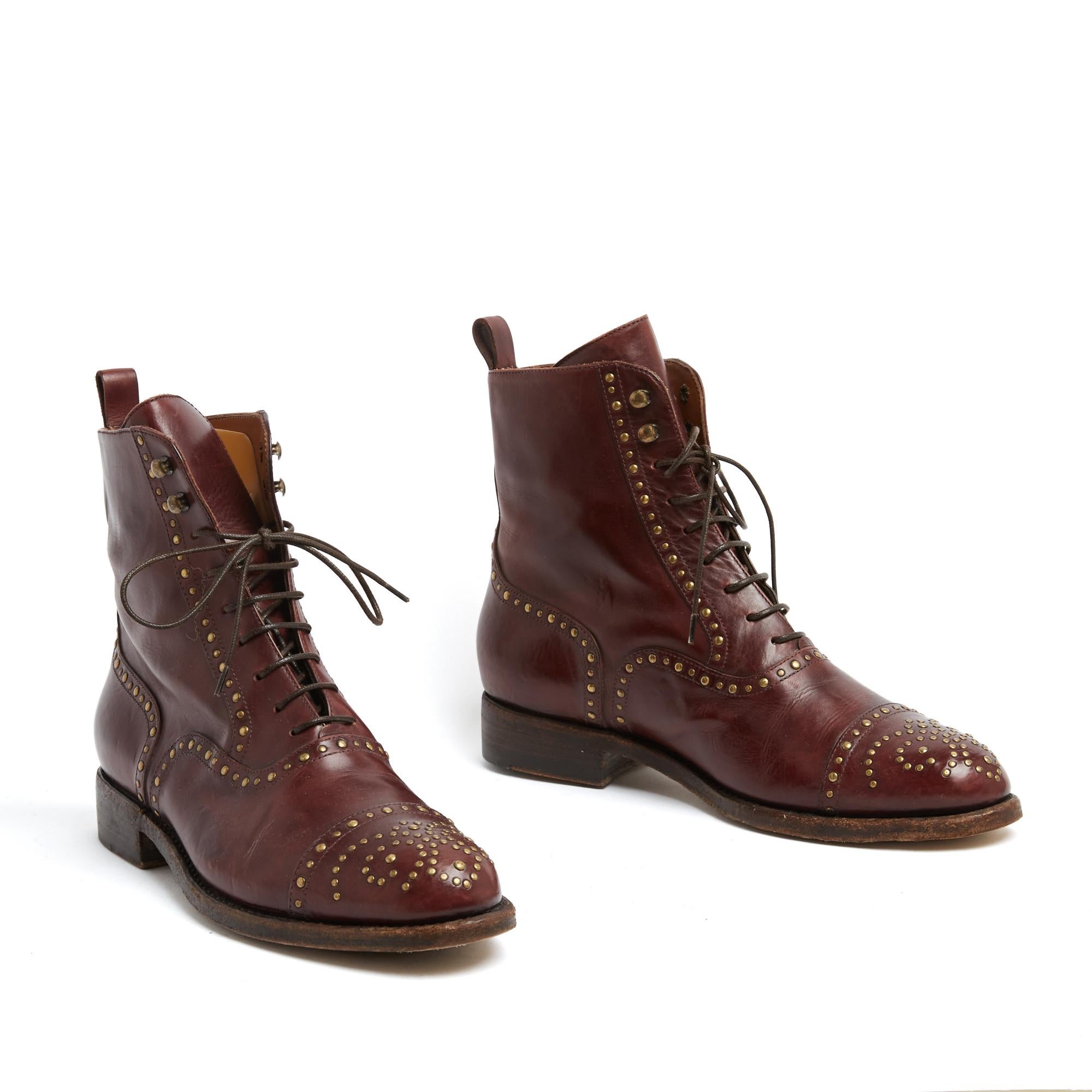 Black Sartore Bottines EU38 Burdungy leather and snails lace up ankle boots UK5 US7.5 For Sale