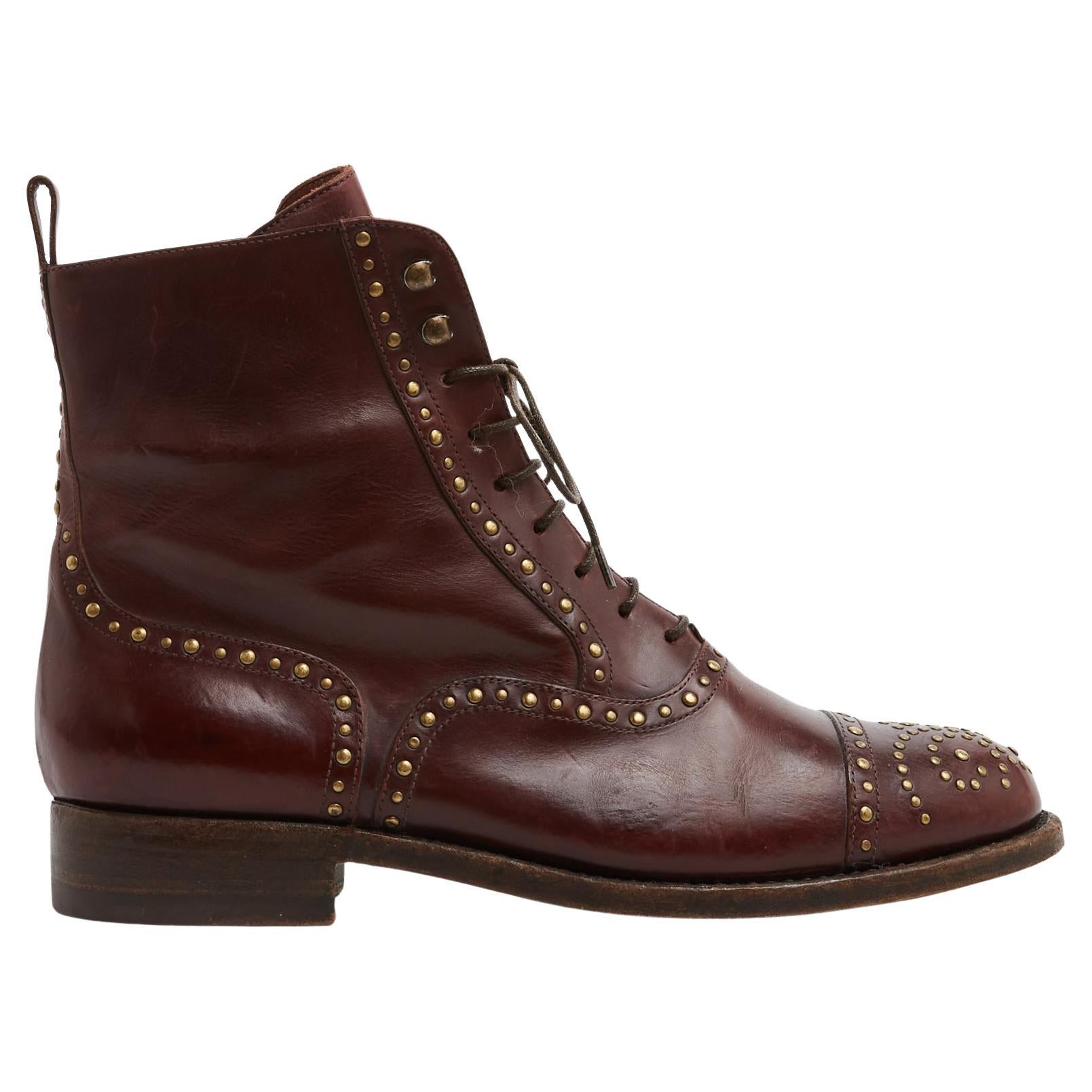 Sartore Bottines EU38 Burdungy leather and snails lace up ankle boots UK5 US7.5 For Sale