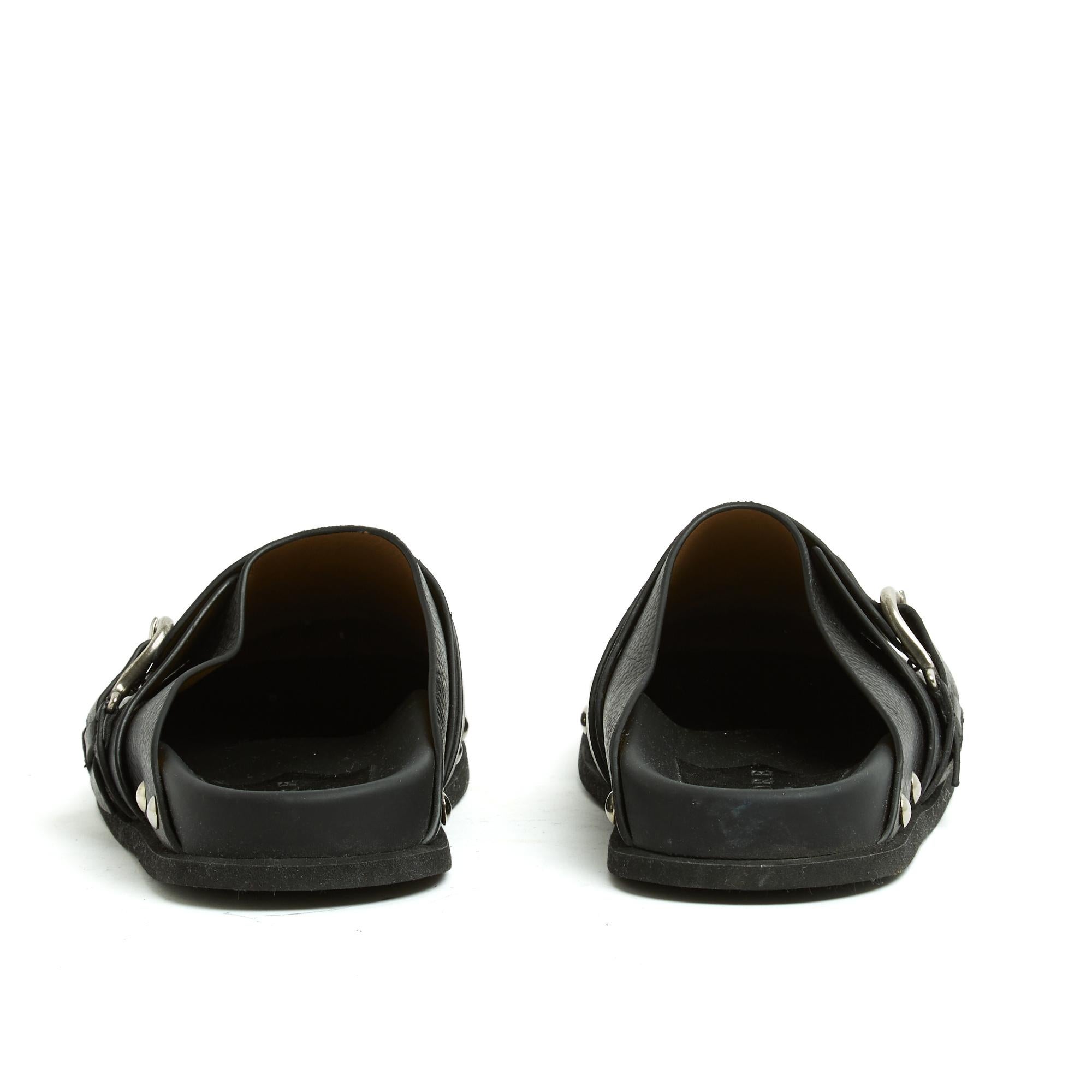 Women's Sartore Mules EU38 Black Leather Studed Clogs Slippers Mules UK5 US7.5 For Sale