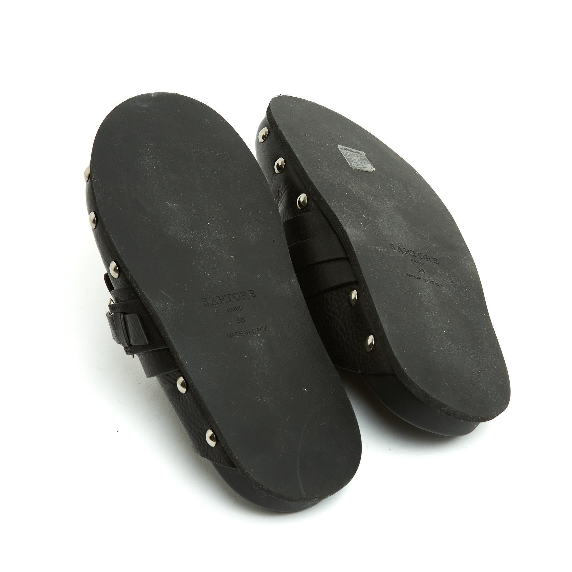 Sartore Mules EU38 Black Leather Studed Clogs Slippers Mules UK5 US7.5 For Sale 1