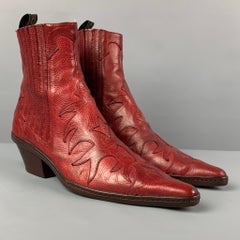 SARTORE Size 6 Red Leather Pointed Toe Cowboy Boots