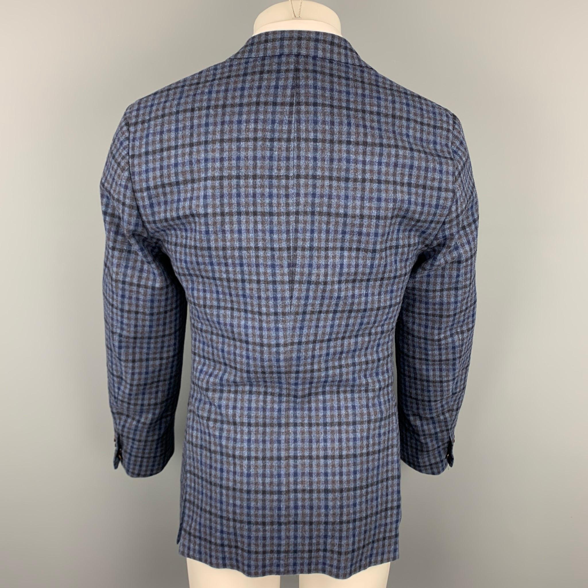 SARTORIA PARTENOPEA Size 40 Navy & Blue Plaid Wool / Cashmere Sport Coat In Good Condition In San Francisco, CA