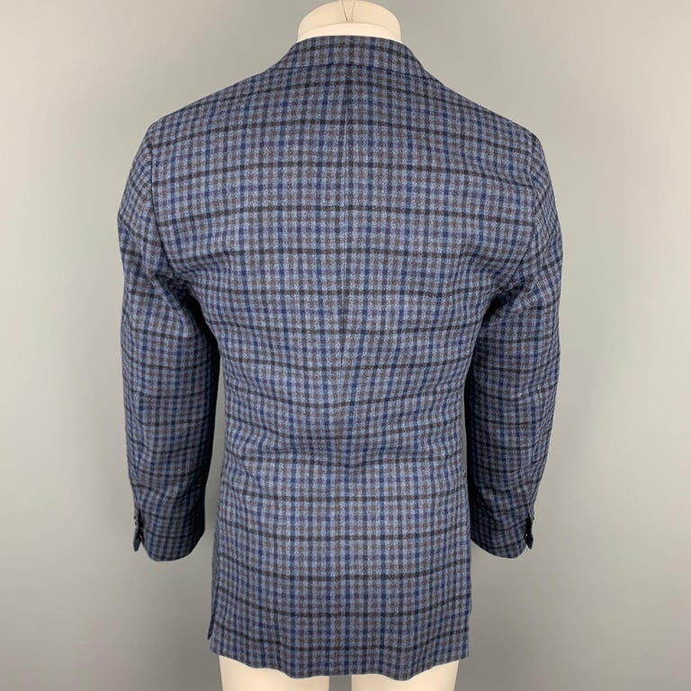 SARTORIA PARTENOPEA Size 40 Navy & Blue Plaid Wool / Cashmere Sport Coat In Good Condition For Sale In San Francisco, CA