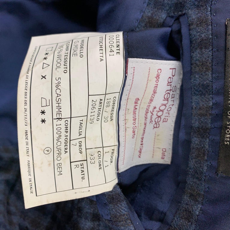 SARTORIA PARTENOPEA Size 40 Navy & Blue Plaid Wool / Cashmere Sport Coat For Sale 1