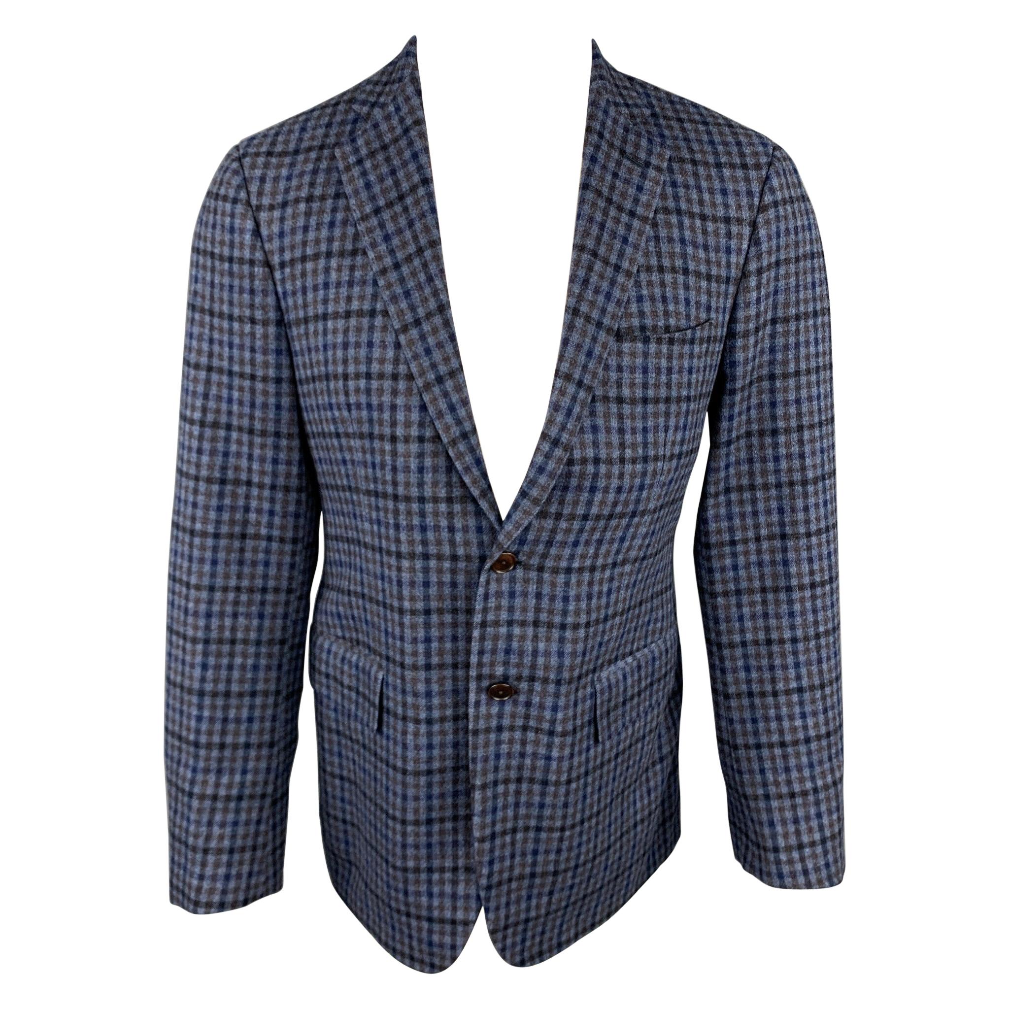 SARTORIA PARTENOPEA Size 40 Navy & Blue Plaid Wool / Cashmere Sport Coat