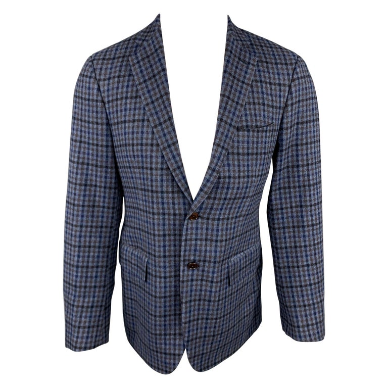 SARTORIA PARTENOPEA Size 40 Navy & Blue Plaid Wool / Cashmere Sport Coat For Sale