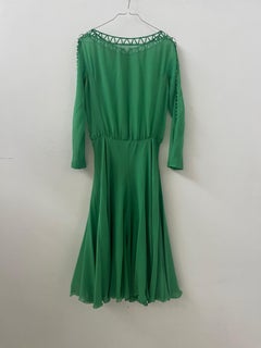 Sartorial Green Silk Chiffon Midi Dress — Made in Italy