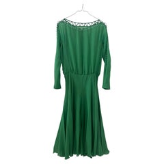 Sartorial Green Silk Chiffon Midi Dress — Made in Italy
