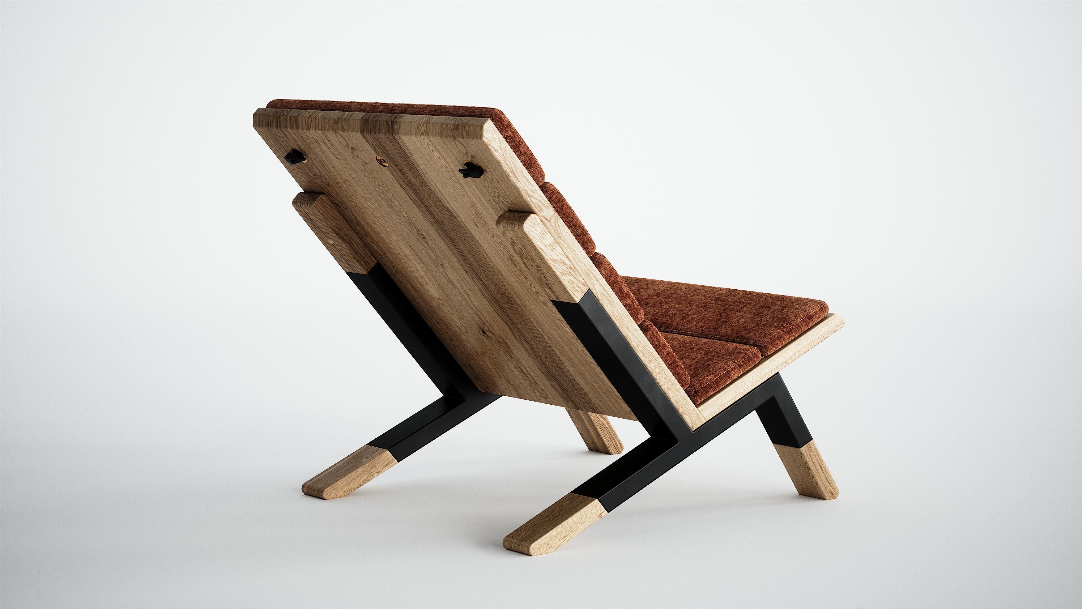 Sartorii, zeitgenössischer Loungesessel aus Stahl und Holz von CMX (Minimalistisch) im Angebot