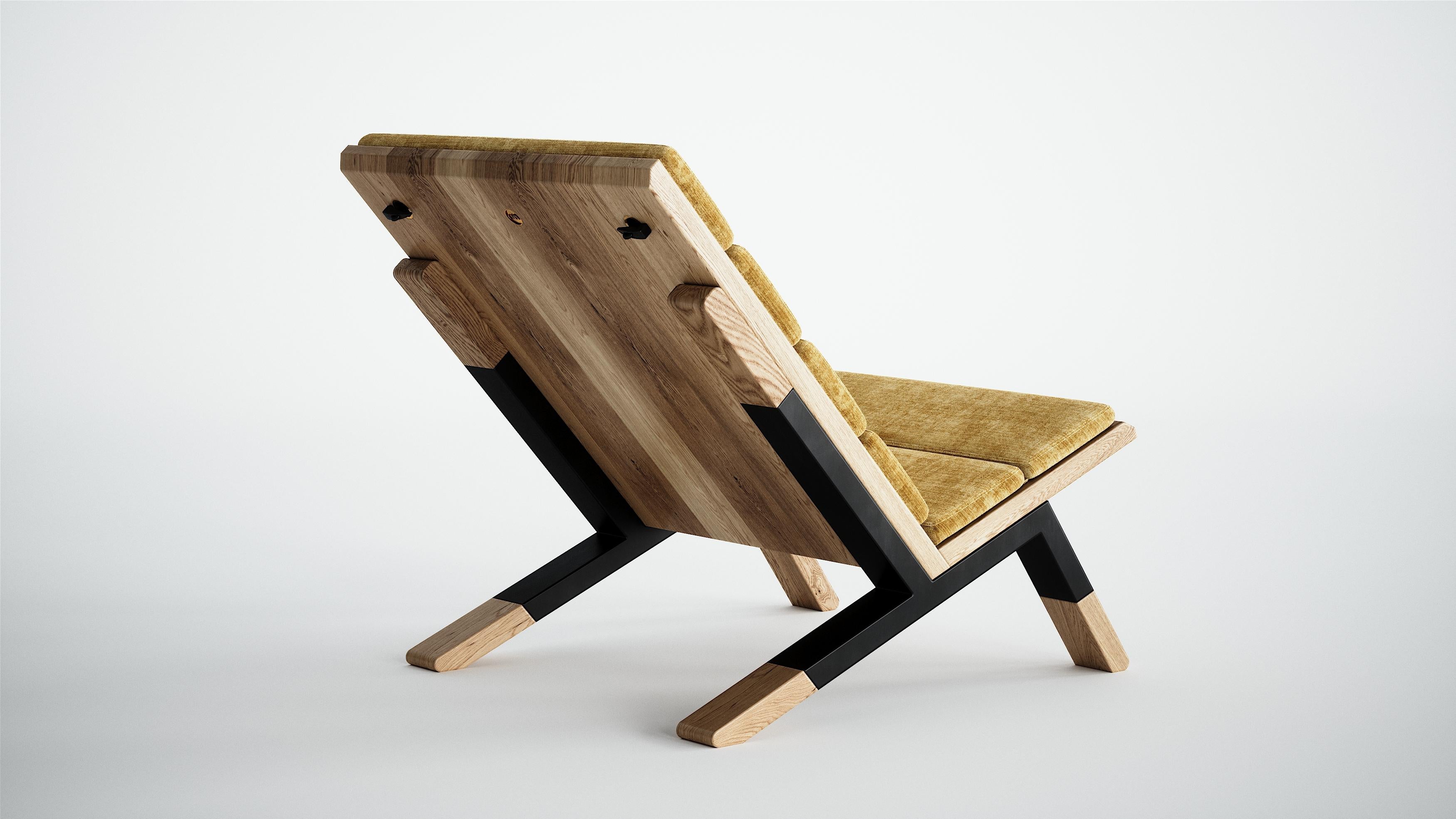 Sartorii, zeitgenössischer Loungesessel aus Stahl und Holz von CMX (Messing) im Angebot