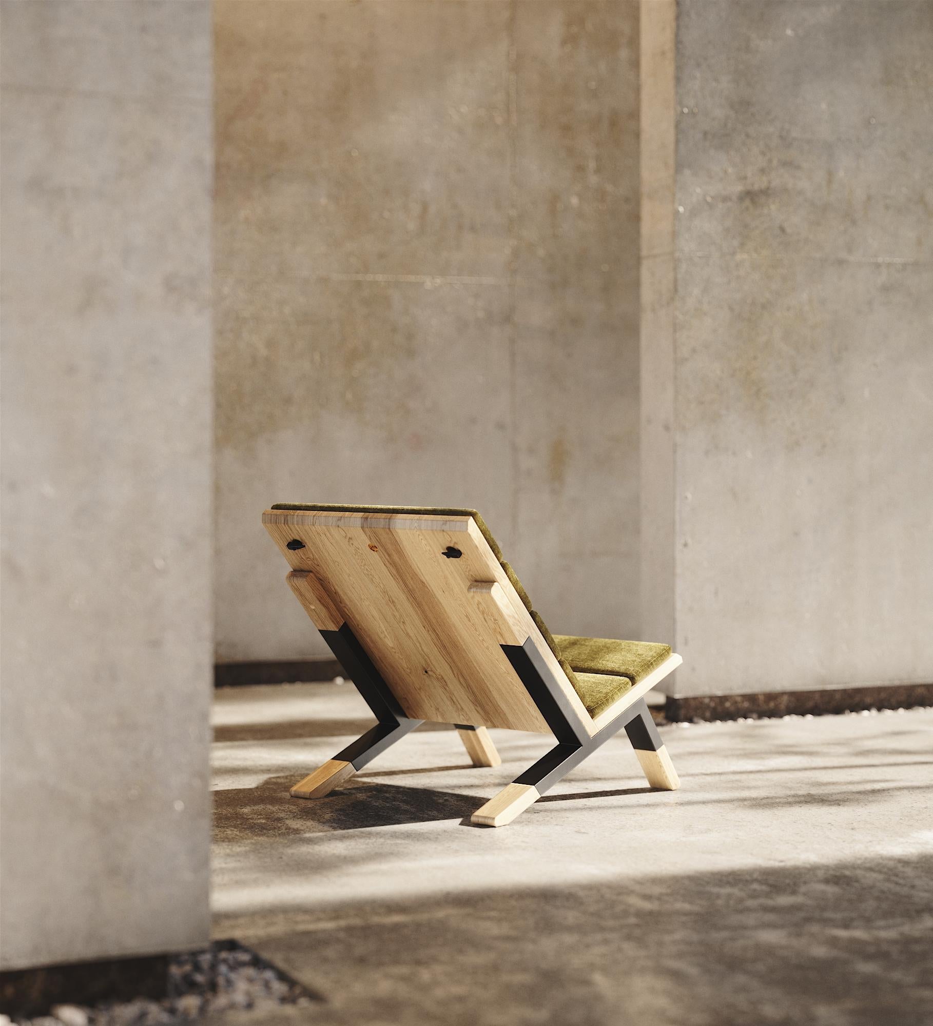 Sartorii, zeitgenössischer Loungesessel aus Stahl und Holz von CMX im Angebot 1