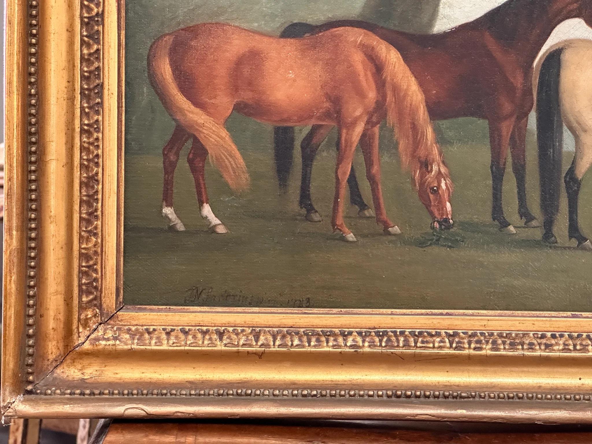 Sartorious, Three Horses Oil on Canvas, Signed (1759-1828) In Good Condition In Charlottesville, VA