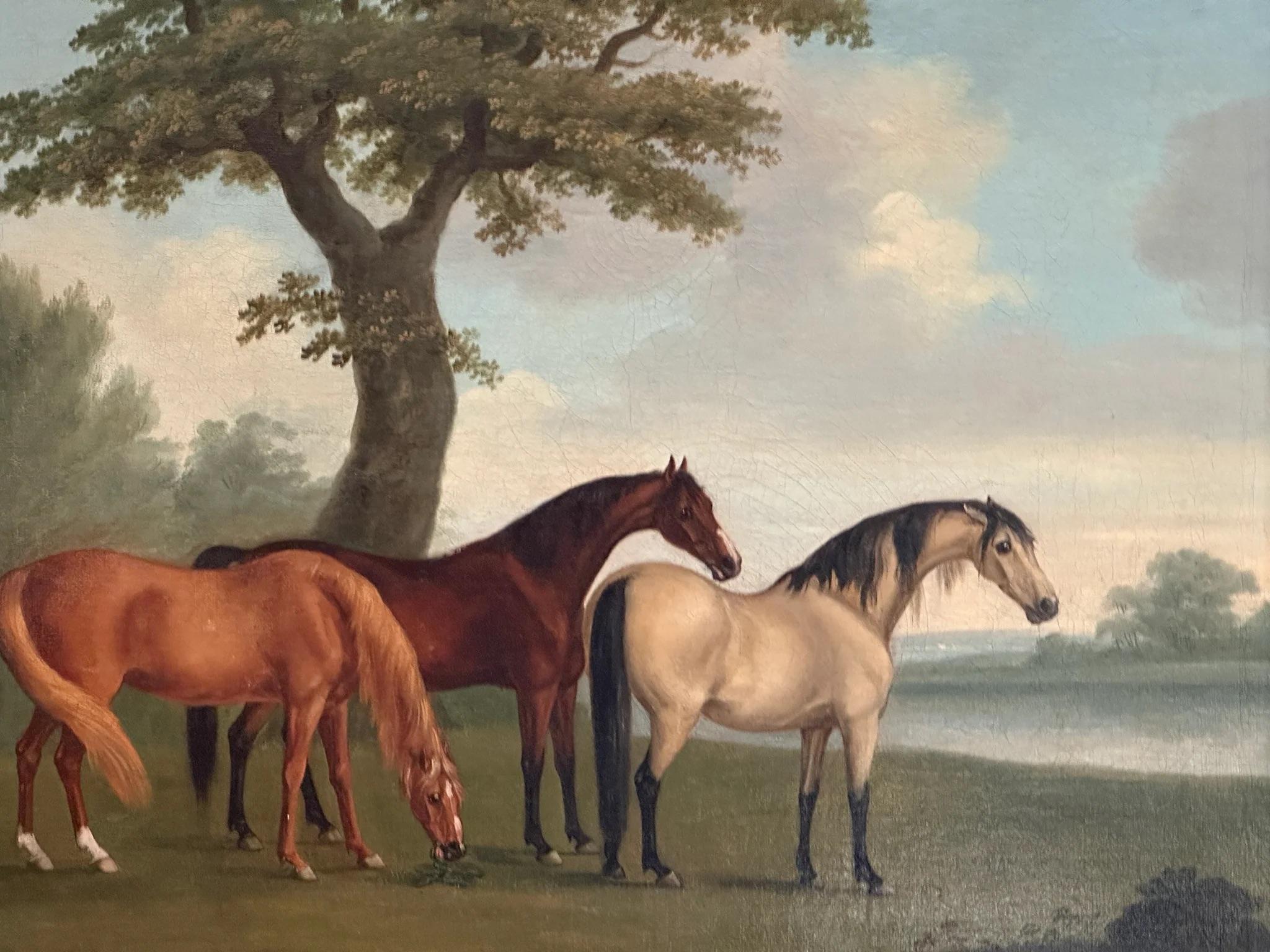 18th Century Sartorious, Three Horses Oil on Canvas, Signed (1759-1828)