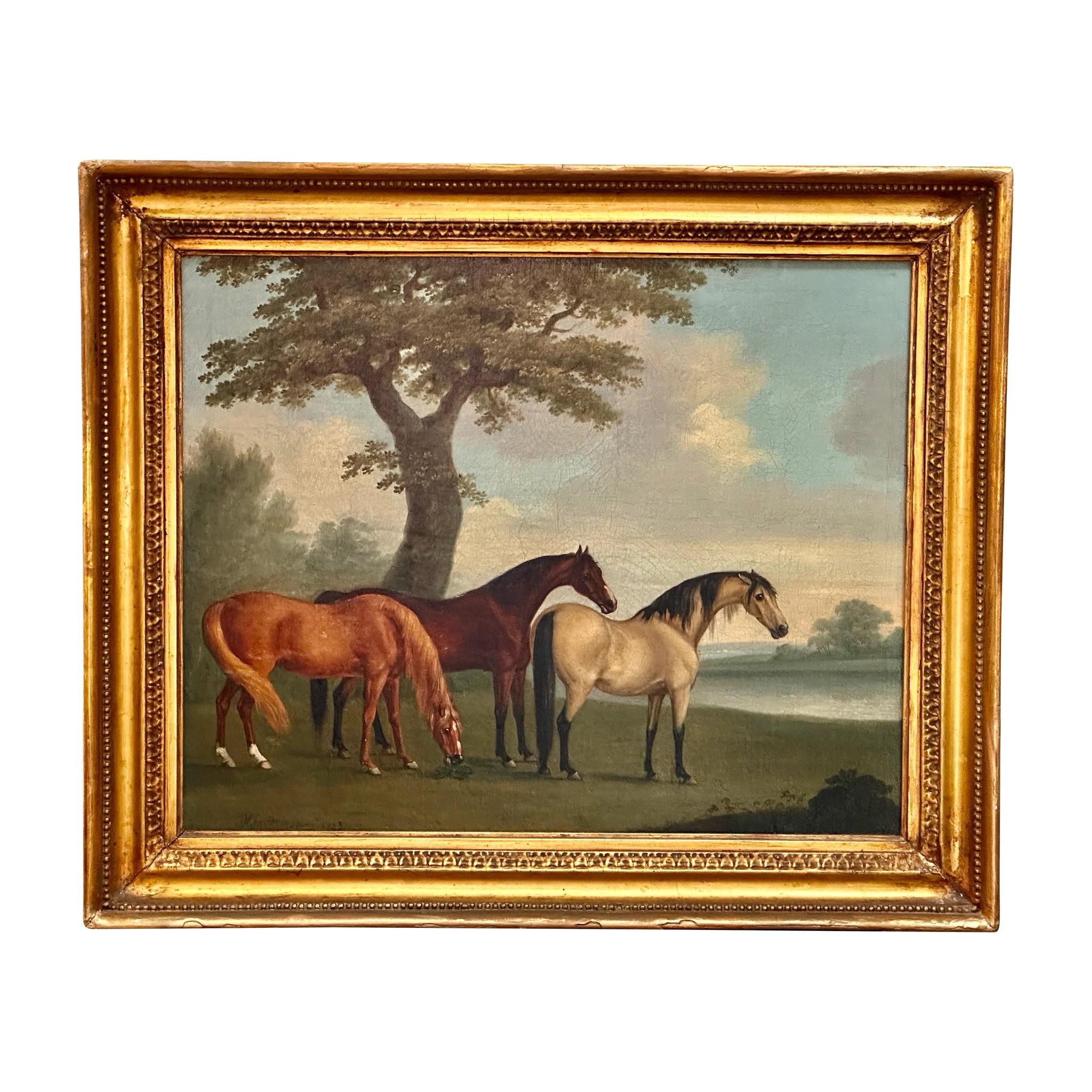 Paint Sartorious, Three Horses Oil on Canvas, Signed (1759-1828)