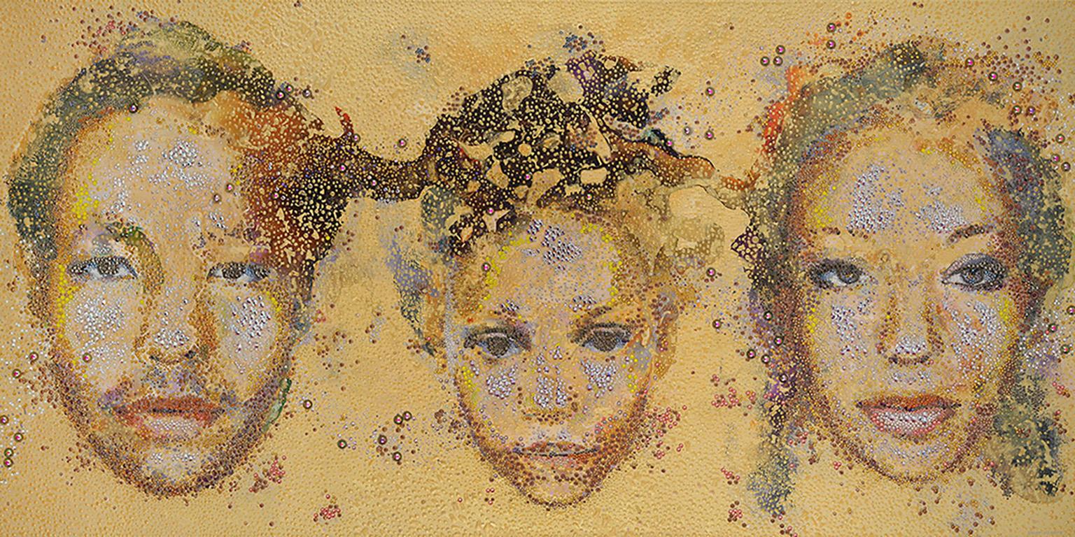 Sarupa Sidaarth Portrait Painting - "Palimpsest" Painting, Mixed Media, Acrylic, Crystals on Canvas, Earth Tones