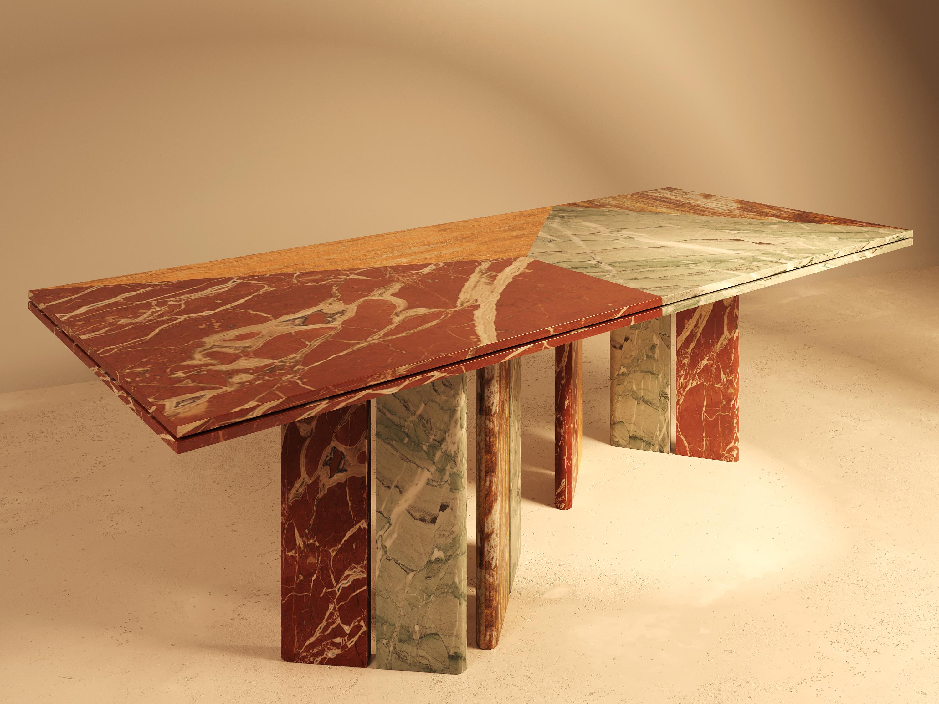 SARZAMIN Dining Table – Sculpted Stone Monument in Onyx, Travertine & Marble For Sale 5