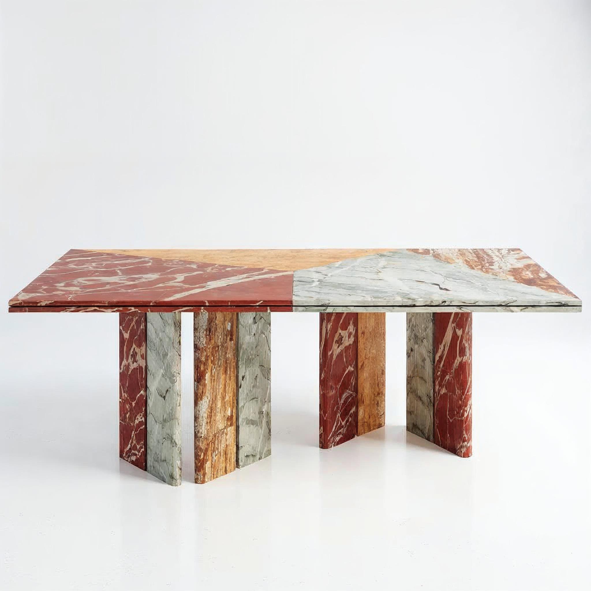 Carved SARZAMIN Dining Table – Sculpted Stone Monument in Onyx, Travertine & Marble For Sale